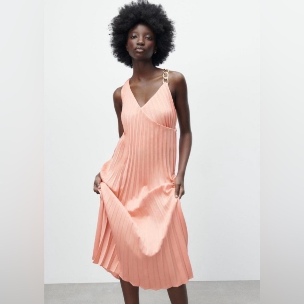Zara pleated dress with chain strap size xs